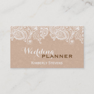 Elegant Tan & White Blommigt Paisley Snöre Visitkort