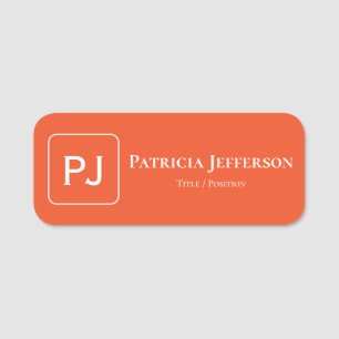 Elegant Tangerine Orange Monogram Modern och Snygg Namnbricka