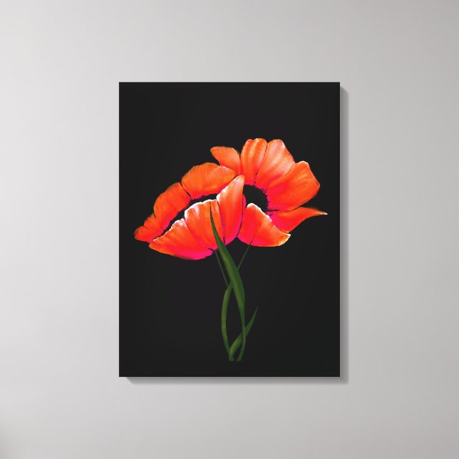 Elegant Tangerine Poppies på Black Canvas (Framsida)
