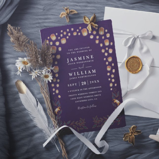 Elegant Tangled Lanterns Budget QR Code Wedding Inbjudningar (Skapare uppladdad)