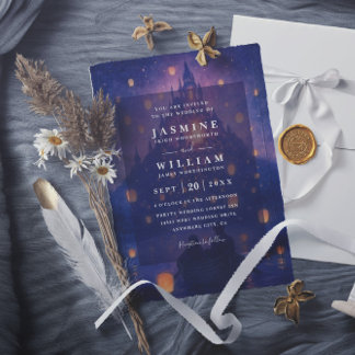 Elegant Tangled Lanterns Budget QR Code Wedding Inbjudningar