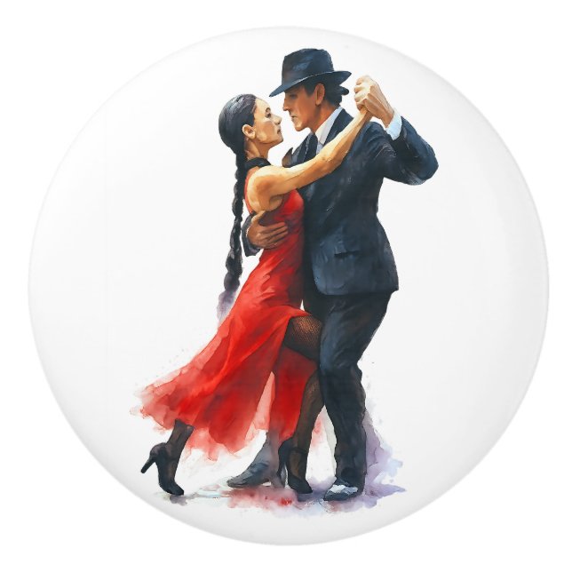 Elegant Tango Dance Couple in Red and Black Knopp (Framsidan)