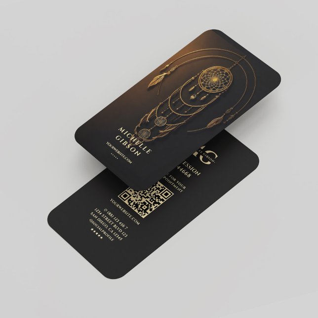 Elegant Tarot Monogram Black Guld Dream Catcher Visitkort (Elegant Modern Tarot Monogram Black Gold Business Card
)