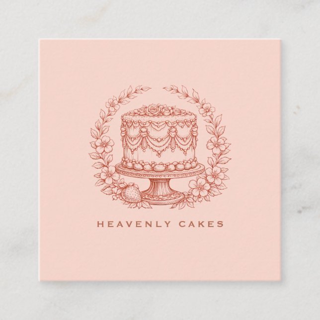 Elegant  Tårta Bageri Logotyp Fyrkantigt Visitkort (Framsida)