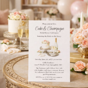 Elegant tårta och champagne bröllopsdusch inbjudningar