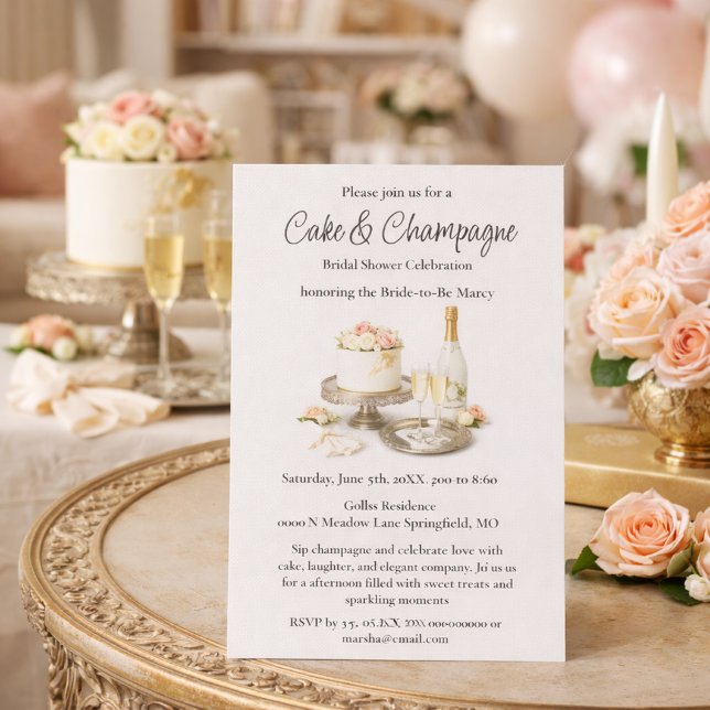 Elegant tårta och champagne bröllopsdusch inbjudningar (Skapare uppladdad)