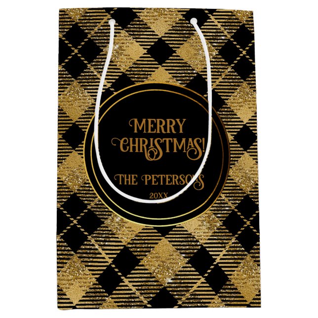 Elegant Tartan Black Guld Glitter (Framsidan)