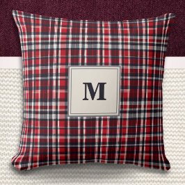 Elegant Tartan Check Patterned Snyggt Monogrammed Kudde