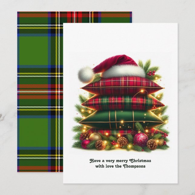 Elegant Tartan Christmas Cozy Plaid Pillows Julkort (Fram/baksida)