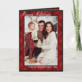 Elegant Tartan Modern Glad helg Family Photo Kort