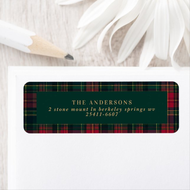 Elegant Tartan Plaid Family elegant Christmas Returadress Etikett (Insitu)