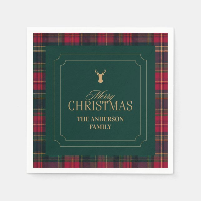 Elegant Tartan Plaid Merry Christmas Family Name Pappersservett (Framsidan)