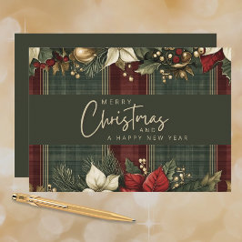 Elegant Tartan Play Poinsettias God jul Julkort