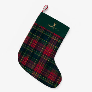 Elegant tartan-rutig God Jul Familjenamn Liten Julstrumpa