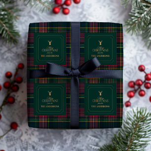 Elegant Tartan Rutig God Jul Familjenamn Presentpapper