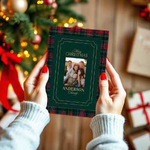 Elegant Tartan Rutig Jul Familjefoto Julkort