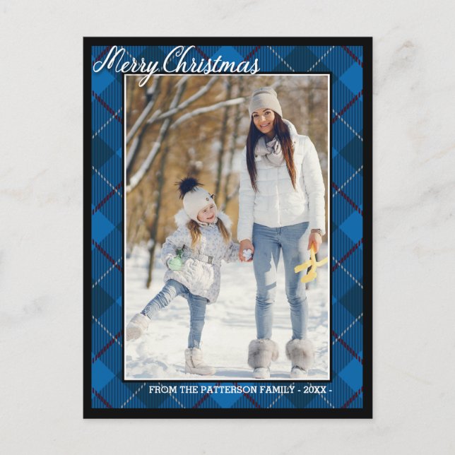 Elegant Tartan Stil God jul Family Photo Vykort (Framsida)