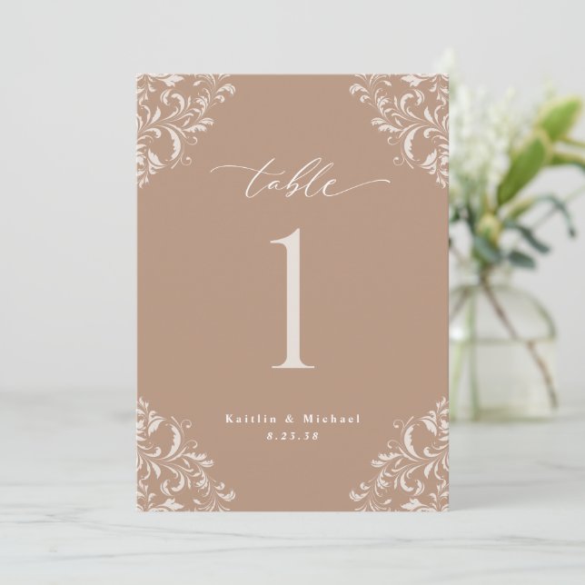 Elegant Taupe Beige 5x7 Bordsnumren Bröllop Inbjudningar (Stående Fram)