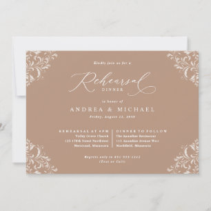 Elegant Taupe Beige Bröllop Rehearsal Dinner Inbjudningar