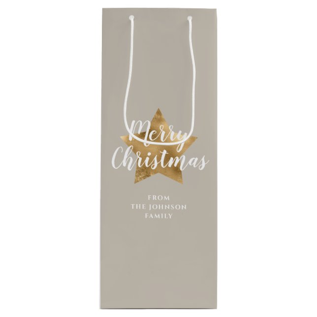 Elegant Taupe Beige Faux Guld Star God jul (Framsidan)