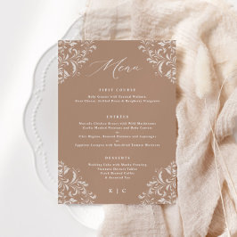 Elegant Taupe Beige Tan Classic Bröllop Meny