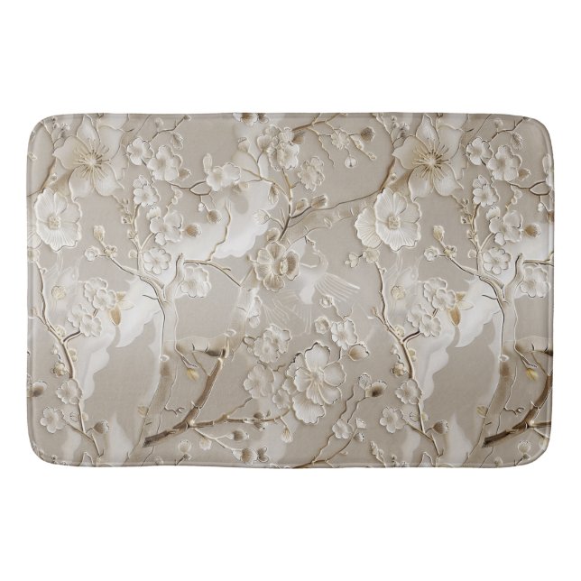 Elegant taupe blommig badrumsmatta (Framsidan)