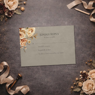 Elegant Taupe Blommig Bröllops-RSVP OSA Kort