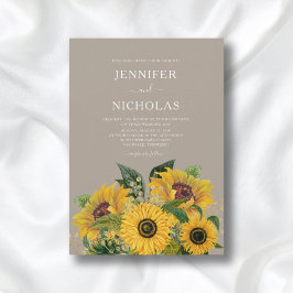 Elegant Taupe Blommigt Bröllop Inbjudningar