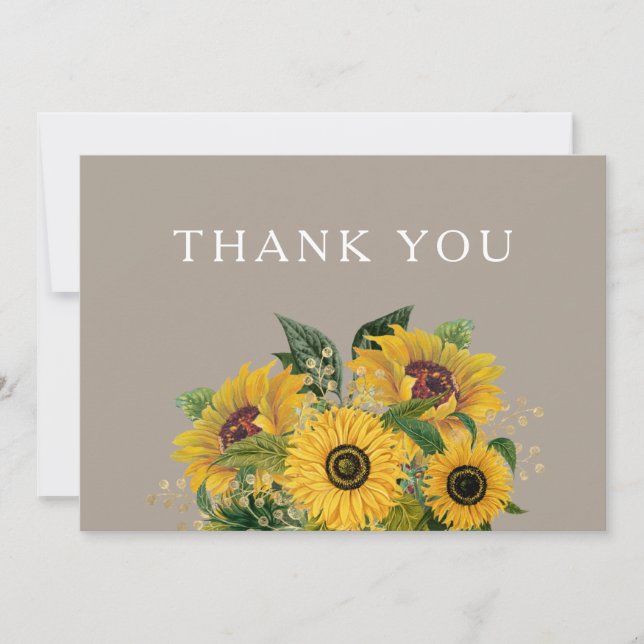 Elegant Taupe Blommigt Bröllop Tack Kort (Framsida)