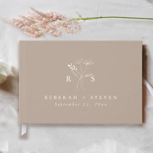 Elegant Taupe Botaniska Blommigten Monogram Bröl Gästböcker