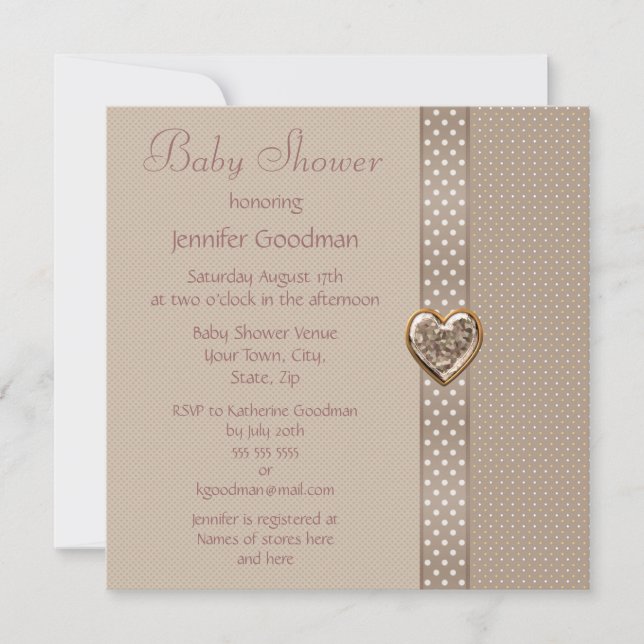 Elegant Taupe Bow & Heart Judys Baby Shower Inbjudningar (Framsida)
