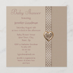 Elegant Taupe Bow & Heart Judys Baby Shower Inbjudningar