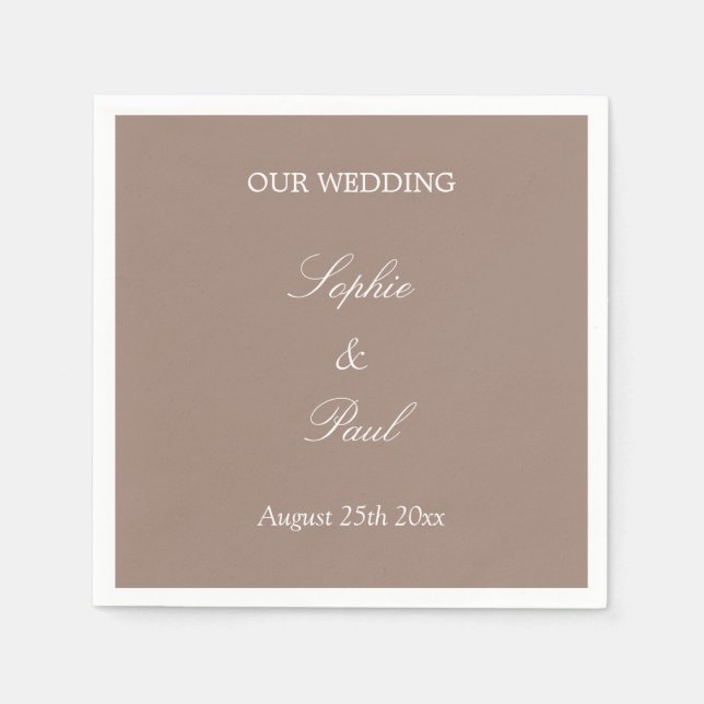 Elegant Taupe Bröllop Napkins Pappersservett (Framsidan)