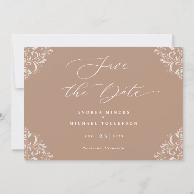 Elegant Taupe Bröllop spara datum-kort Datumet (Framsida)