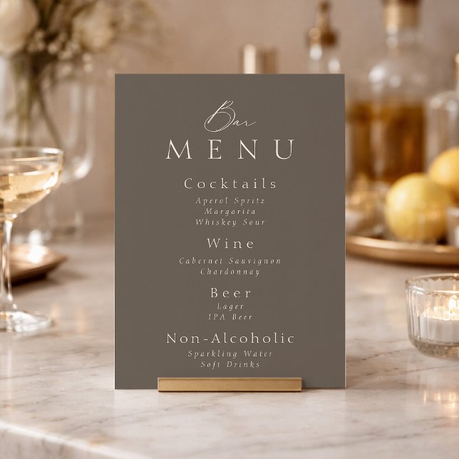Elegant Taupe Bröllops Bar Meny Skylt  Inbjudningar (Skapare uppladdad)