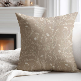 Elegant Taupe Brun Blomma Kudde