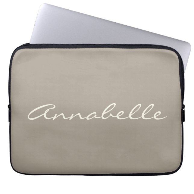 Elegant Taupe Brun handskriven Namn-Anpassningsbar Laptop Fodral (Framsidan)