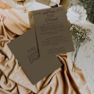 Elegant Taupe Burgunder Blommig Boho Bröllopsdetal Tilläggskort