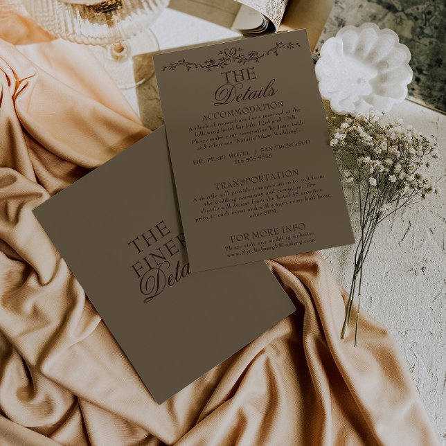Elegant Taupe Burgunder Blommig Boho Bröllopsdetal Tilläggskort (Skapare uppladdad)