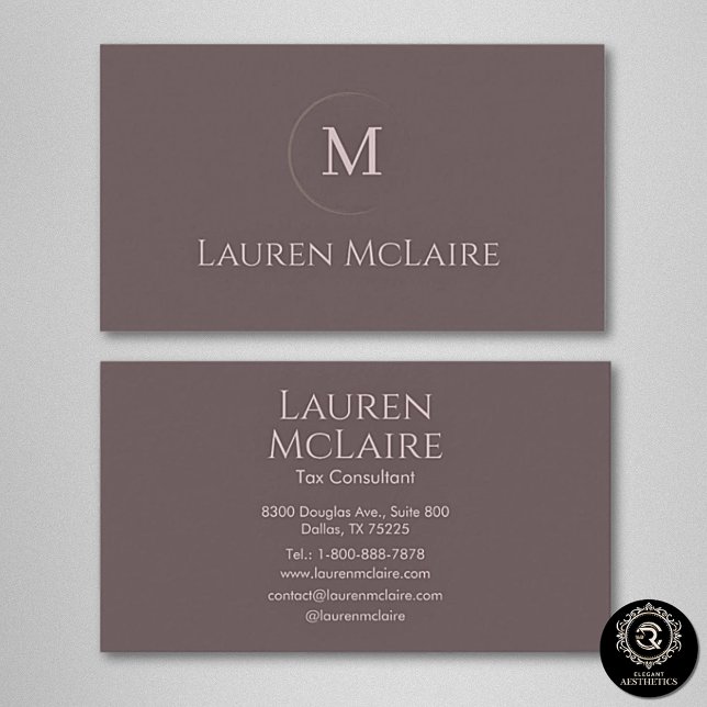Elegant Taupe Cirkelmonogram Visitkort (Skapare uppladdad)