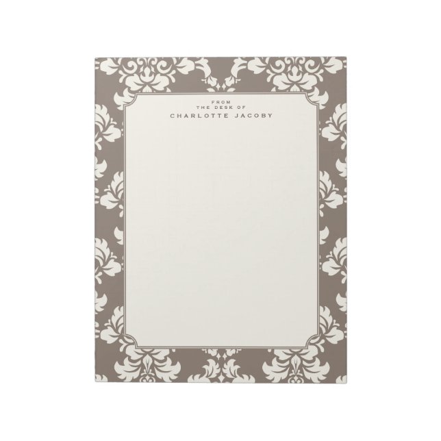Elegant Taupe Damask Brev Storlek Stationerplatta Anteckningsblock (Roterad)