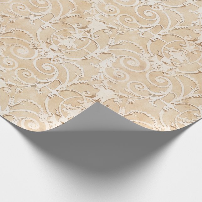 Elegant Taupe Damask Presentpapper (Hörn)