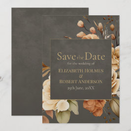 Elegant Taupe Floral Save the Date Spara Datumet