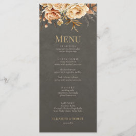 Elegant Taupe Floral Wedding Menu Meny