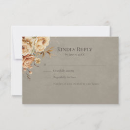 Elegant Taupe Floral Wedding RSVP OSA Kort