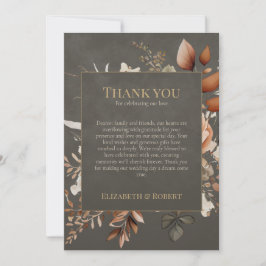 Elegant Taupe Floral Wedding Thank You Card Tack Kort
