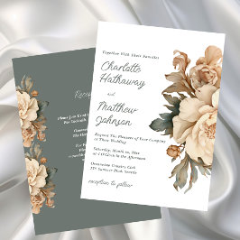 Elegant Taupe Floral Wedding With Sage Green Inbjudningar