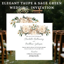 Elegant Taupe Floral Wedding with Sage Green Inbjudningar