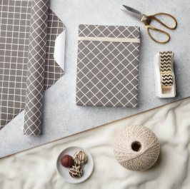Elegant Taupe Grå Brun Vit Rutigt Mönster Presentpapper