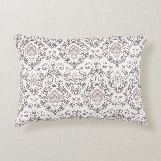 Elegant Taupe & Gray Damask Pillow Cases | Classic Prydnadskudde (Framsidan)